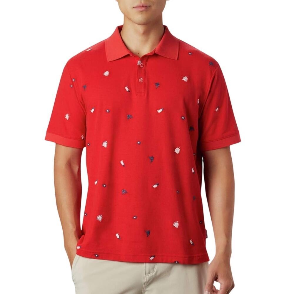 Columbia Men's PFG Global Tossed Embroidered Polo Shirt Red Size XXL Fishing NEW